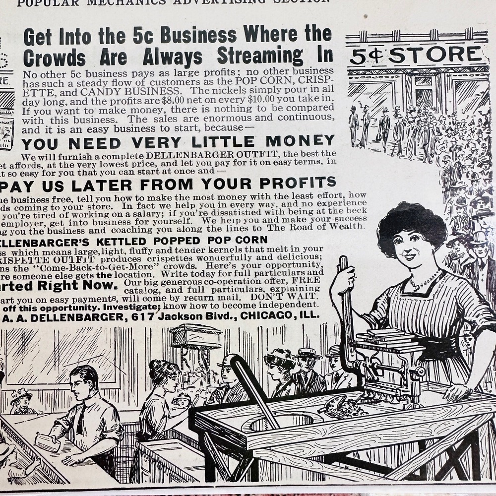 1914 Get Into the 5¢ Business - Kettle Popped Corn - Original Vtg PRINT AD